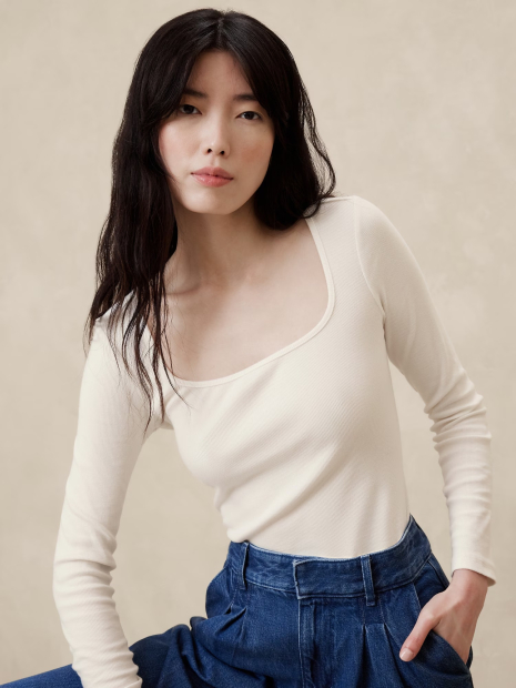 Жіночий лонгслів Banana Republic в рубчик 1159836368 (Молочний XXL)