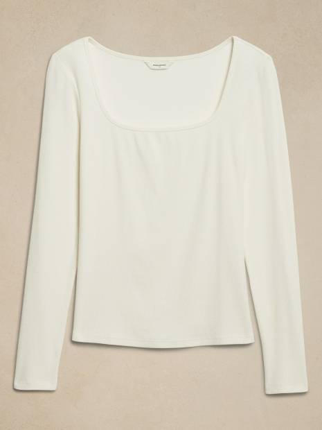 Жіночий лонгслів Banana Republic в рубчик 1159836368 (Молочний XXL)