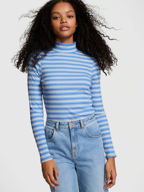 Женский лонгслив в полоску Victoria's Secret PINK водолазка 1159837172 (Синий S)