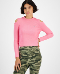 Женская кофта в рубчик Tommy Hilfiger лонгслив 1159785267 (Розовый, XL)