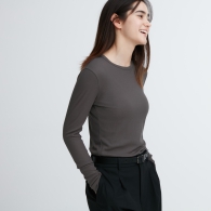 Жіночий лонгслів Uniqlo в рубчик 1159796802 (Сірий, XL)