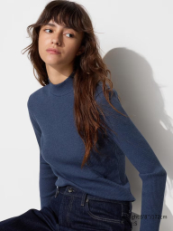 Эластичный лонгслив UNIQLO водолазка в рубчик 1159832855 (Синий M)