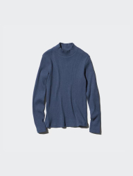 Эластичный лонгслив UNIQLO водолазка в рубчик 1159832855 (Синий M)