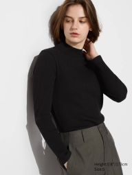 Эластичный лонгслив UNIQLO водолазка в рубчик 1159832965 (Черный S)