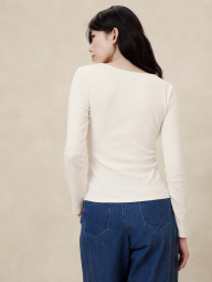 Жіночий лонгслів Banana Republic в рубчик 1159836368 (Молочний XXL)