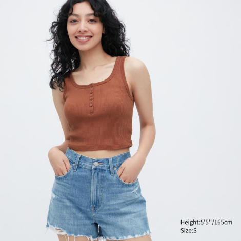 Укороченная майка UNIQLO топ в рубчик 1159790192 (Коричневый, XL)