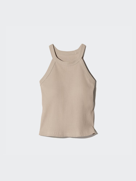 Женская майка со вшитым бюстом Uniqlo в рубчик 1159835848 (Бежевый S)