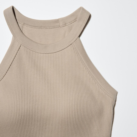Женская майка со вшитым бюстом Uniqlo в рубчик 1159835848 (Бежевый S)