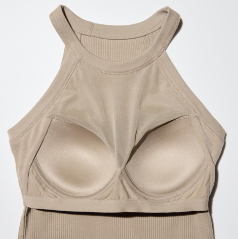 Женская майка со вшитым бюстом Uniqlo в рубчик 1159835848 (Бежевый S)