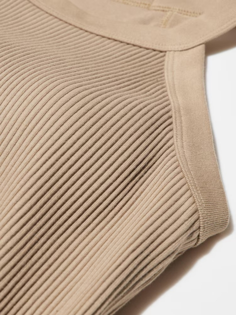 Женская майка со вшитым бюстом Uniqlo в рубчик 1159835848 (Бежевый S)