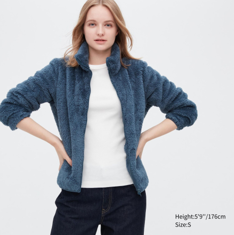 Куртка на молнии UNIQLO из искусственного меха 1159777716 (Синий, XS)