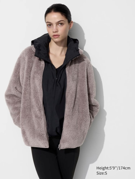 Куртка на молнии UNIQLO из искусственного меха 1159828547 (Коричневый XS)