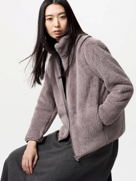 Куртка на молнии UNIQLO из искусственного меха 1159828547 (Коричневый XS)