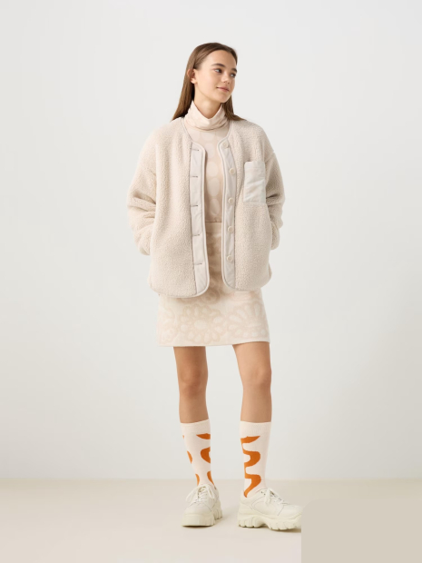 Куртка из экомеха Uniqlo на пуговицах 1159833771 (Молочный XL)