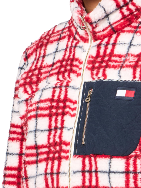 Куртка з шерпи Tommy Hilfiger жіноча толстовка 1159838074 (Червоний/Молочний L)