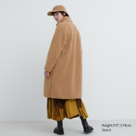 Пальто з екомеху Uniqlo з флісовою підкладкою 1159797455 (Коричневий, XL)