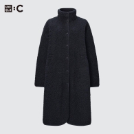 Пальто из экомеха Uniqlo с флисовой подкладкой 1159799055 (Черный, XS)