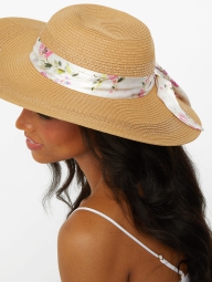 Солом'яний пляжний капелюх Guess з квітковою стрічкою 1159801661 (Бежевий, One size)