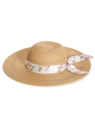 Солом'яний пляжний капелюх Guess з квітковою стрічкою 1159801661 (Бежевий, One size)