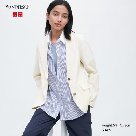 Летний льняной пиджак Uniqlo 1159785402 (Белый, XS)