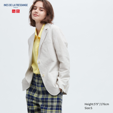 Льняной пиджак UNIQLO на пуговицах 1159786968 (Бежевый, XS)