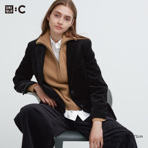 Вельветовый пиджак UNIQLO на пуговицах 1159801806 (Черный, XS)