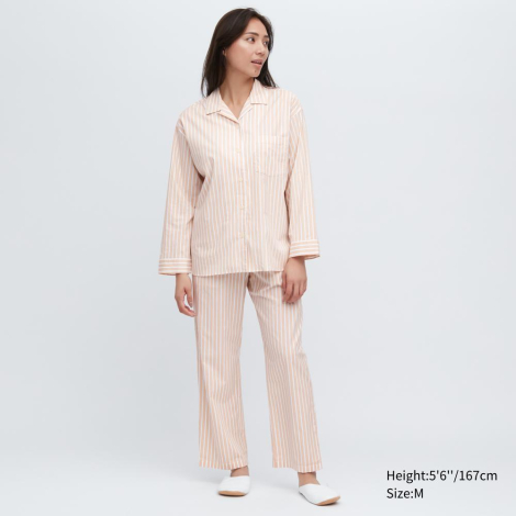 Мягкая пижама в полоску Uniqlo комплект рубашка и штаны 1159789068 (Оранжевый, XXL)