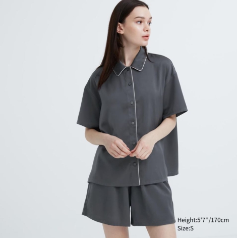Женская пижама Uniqlo комплект рубашка и шорты 1159808140 (Серый, XS)