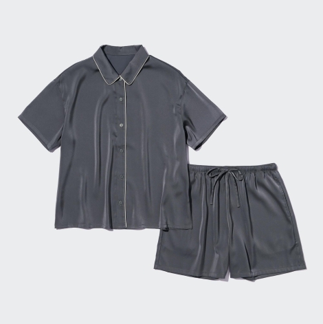 Женская пижама Uniqlo комплект рубашка и шорты 1159803049 (Серый, L)