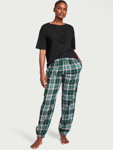 Домашний комплект пижама Victoria’s Secret футболка и штаны 1159809916 (Черный/Зеленый, XXL)
