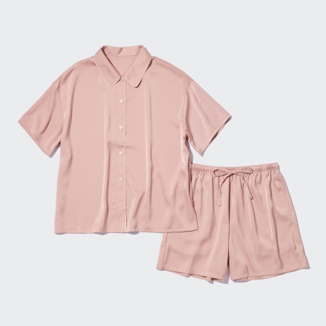 Женская пижама Uniqlo комплект рубашка и шорты 1159805045 (Розовый, M)