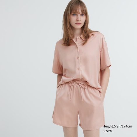 Женская пижама Uniqlo комплект рубашка и шорты 1159804650 (Розовый, L)