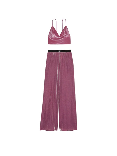 Пижамный комплект Victoria's Secret из бархатного топа и блестящих брюк 1159806131 (Розовый, XL)