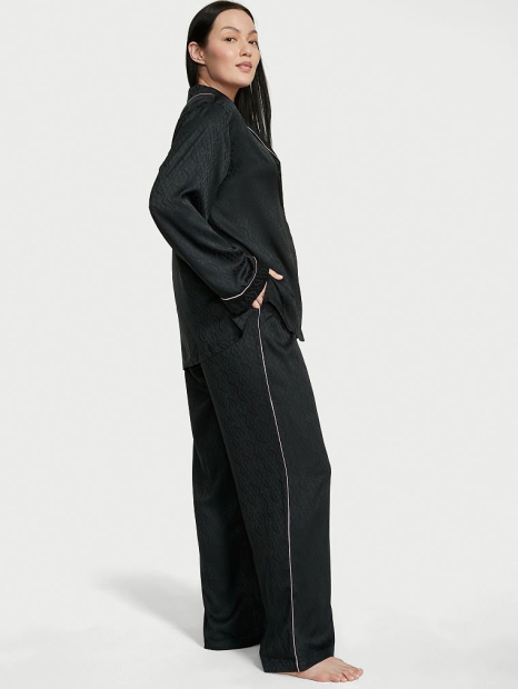Атласна жіноча піжама Victoria's Secret сорочка та штани 1159810265 (Чорний, L)