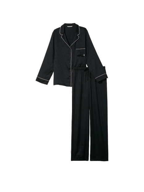 Атласна жіноча піжама Victoria's Secret сорочка та штани 1159810265 (Чорний, L)