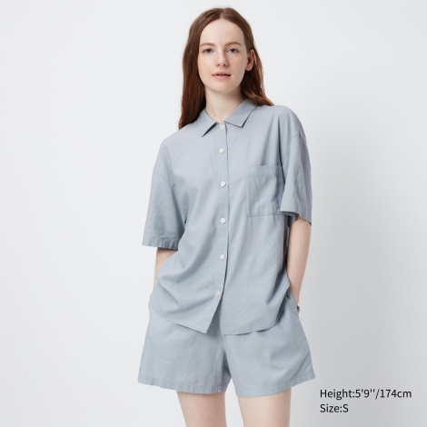 Женская пижама Uniqlo комплект рубашка и шорты 1159812900 (Синий, XXL)