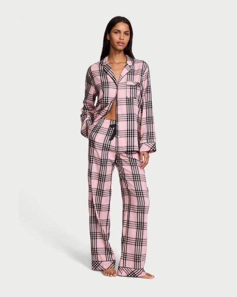 Фланелева жіноча піжама Victoria's Secret сорочка та штани 1159826892 (Рожевий XL)
