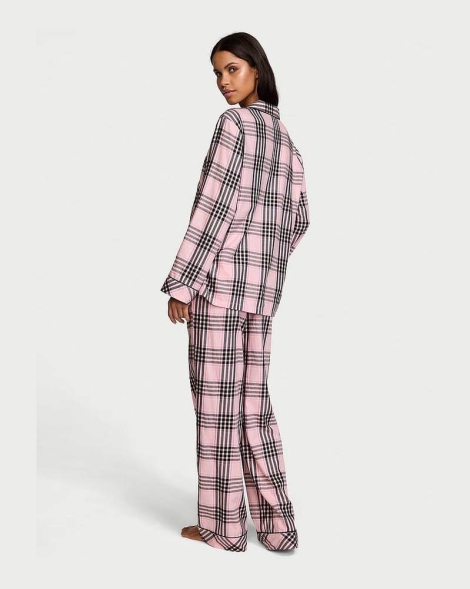 Фланелева жіноча піжама Victoria's Secret сорочка та штани 1159826892 (Рожевий XL)