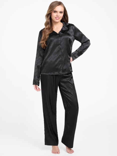 Атласна жіноча піжама Guess сорочка та штани 1159827158 (Чорний S/M)
