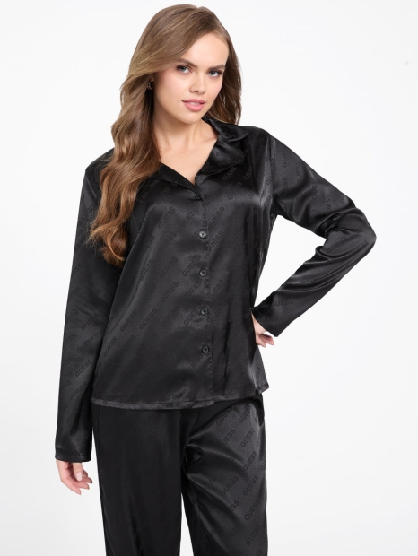 Атласна жіноча піжама Guess сорочка та штани 1159827158 (Чорний S/M)
