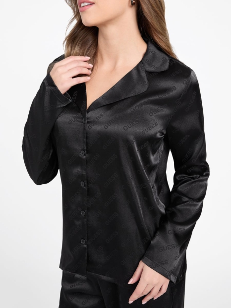 Атласна жіноча піжама Guess сорочка та штани 1159827158 (Чорний S/M)