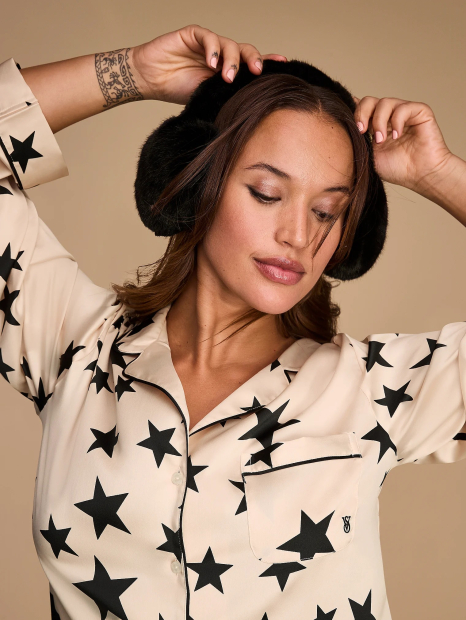 Женская сатиновая пижама Victoria's Secret рубашка и брюки 1159832315 (Бежевый XXL)