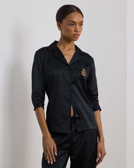 Жіноча сатинова піжама Ralph Lauren сорочка та штани 1159834410 (Чорний XL)
