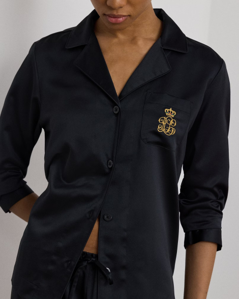 Жіноча сатинова піжама Ralph Lauren сорочка та штани 1159834410 (Чорний XL)