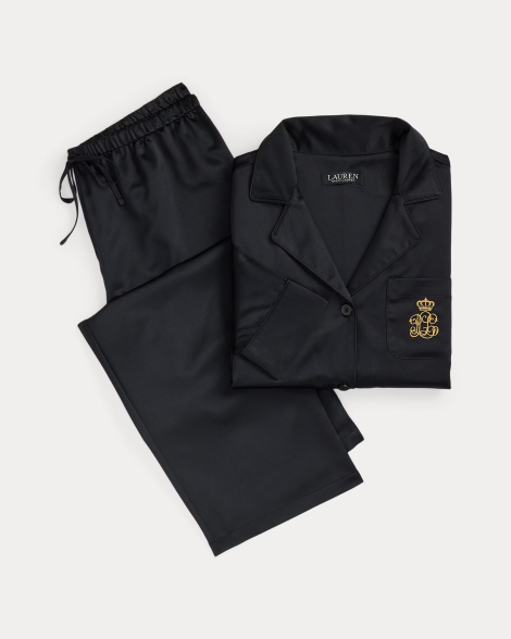Жіноча сатинова піжама Ralph Lauren сорочка та штани 1159834410 (Чорний XL)