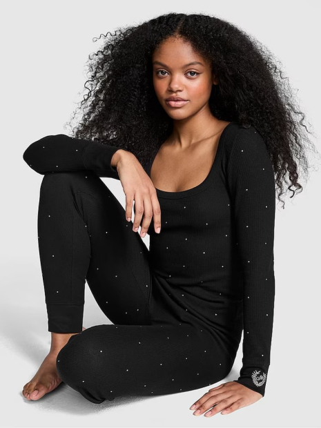 Пижама из вафельного трикотажа Victoria's Secret со стразами 1159835728 (Черный XXL)