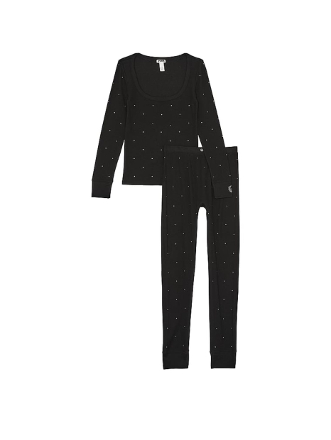 Пижама из вафельного трикотажа Victoria's Secret со стразами 1159835728 (Черный XXL)
