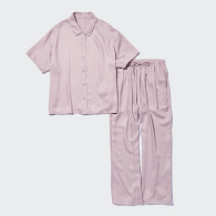 Женская атласная пижама Uniqlo комплект рубашка и штаны 1159782254 (Розовый, XS)