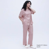 Женская атласная пижама Uniqlo комплект рубашка и штаны 1159782243 (Розовый, M)