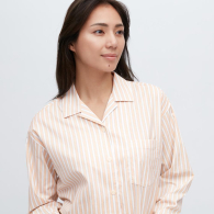 Мягкая пижама в полоску Uniqlo комплект рубашка и штаны 1159788199 (Оранжевый, XS)